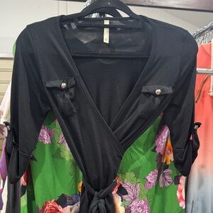 Black Wrap dress with gold button details